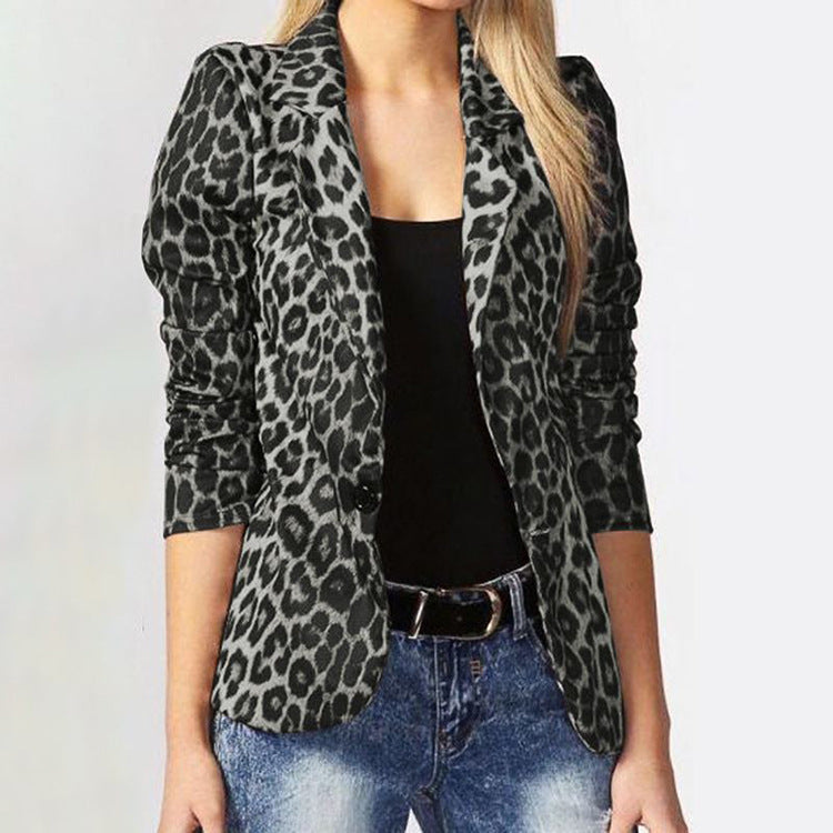 Women's Elegant Leopard Print Blazer Jacket with Tailored Fit