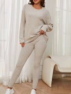 Women's Ribbed Loungewear Set with Wide Cut