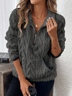 Women's Fleece Pullover in Modern Knit Design with Zipper