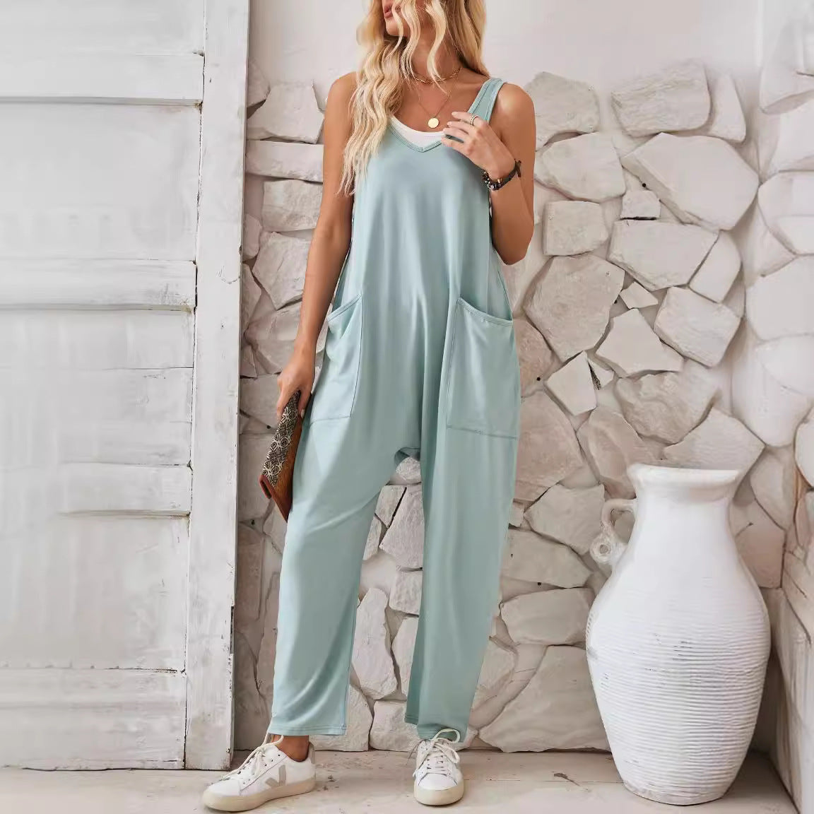 Women's Jumpsuit with Pockets and Stretch Fabric