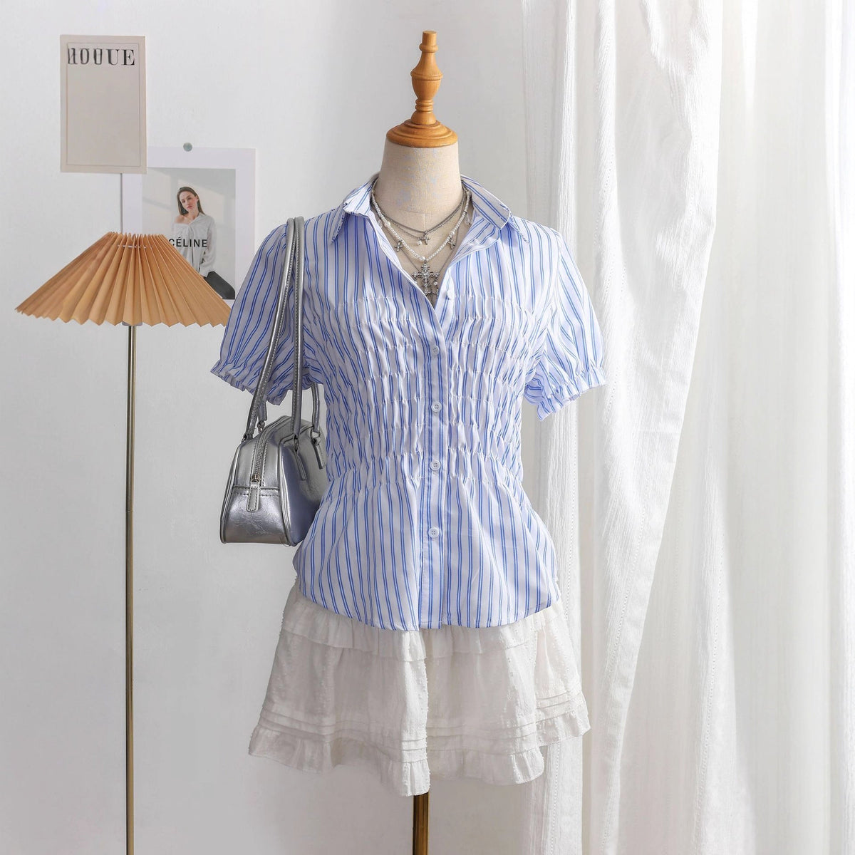 Women's Blouse with Tiered Ruffles and Fitted Cut
