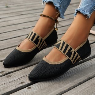 Women's Ballet Flats with Elastic Strap and Breathable Texture