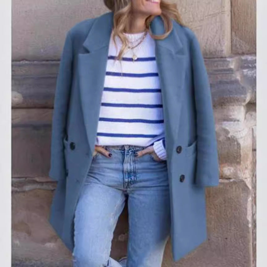 Women's Elegant Warm Double-Breasted Wool Coat