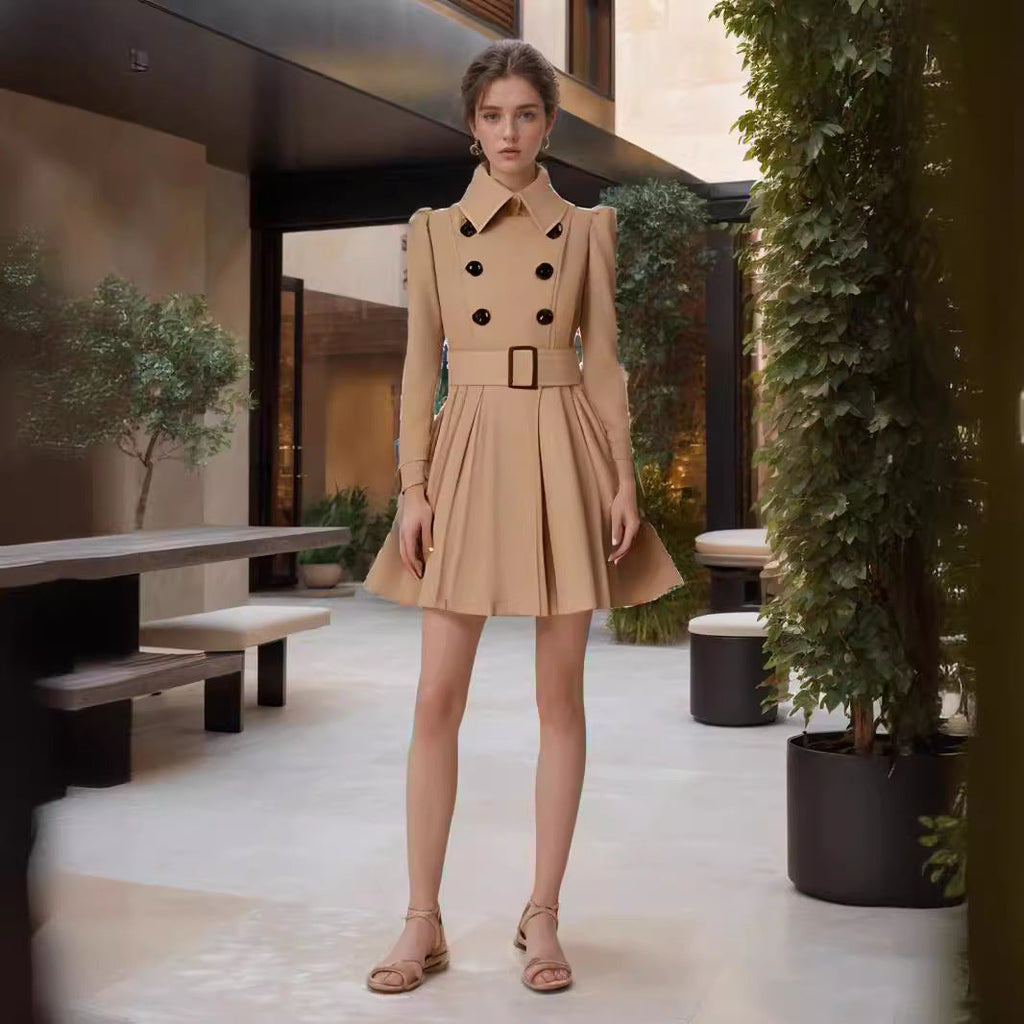 Women's Elegant Trench Coat with Flared Cut and French Collar