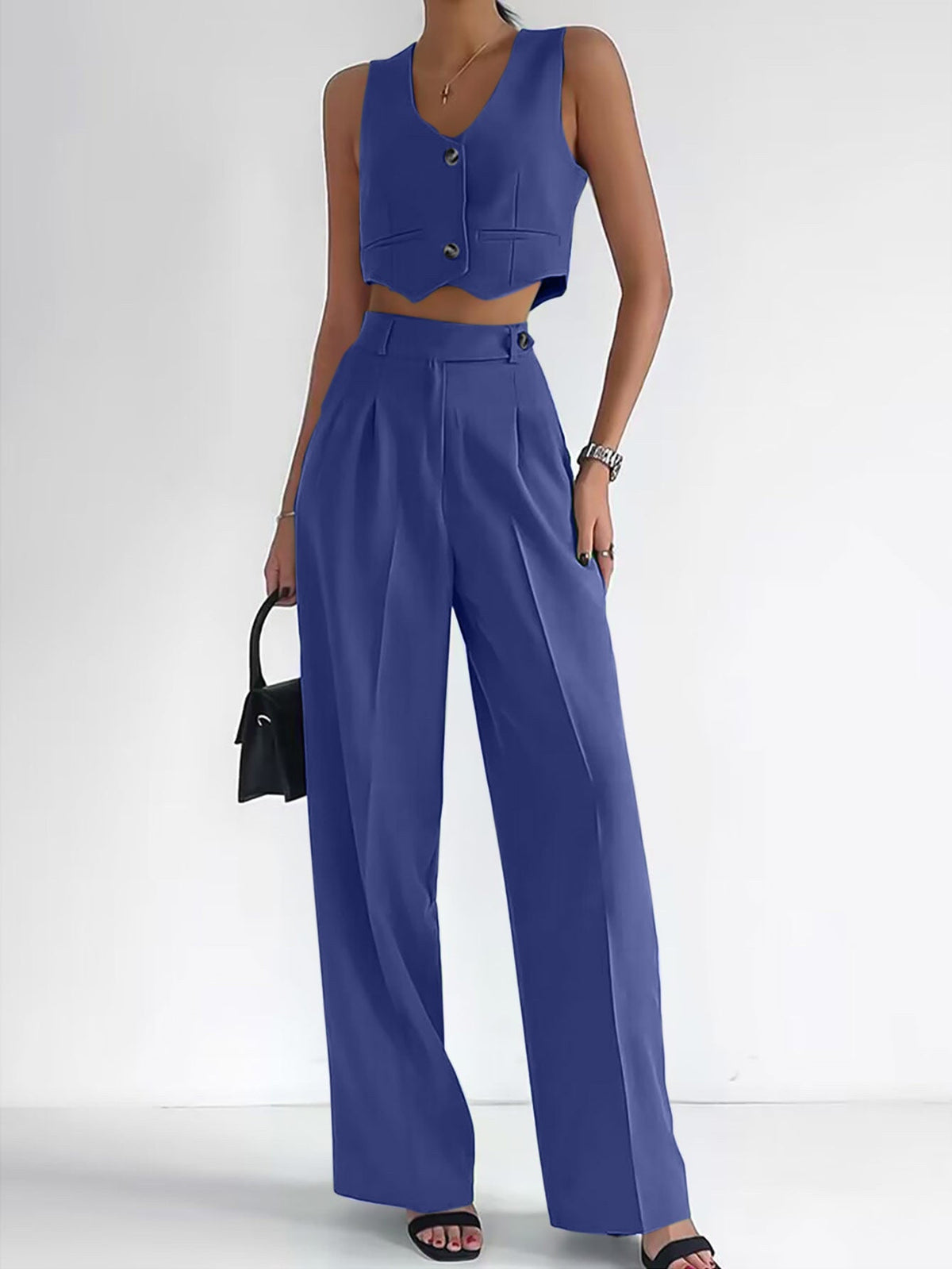 Women's Fashionable Two-Piece Set with Sleeveless Top and Wide-Leg Pants