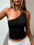 Asymmetrical Top with Decorative Buttons
