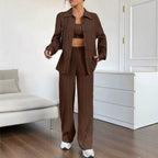 Women's Elegant Striped Blouse and Loose Pants Set