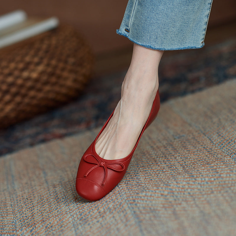 Women's Ballet Flats with Decorative Bow Accent and Non-Slip Sole