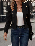 Women's Elegant Cropped Jacket with Gold Decorative Buttons