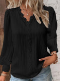 Women's Blouse with Textured Design and Romantic Lace Accents