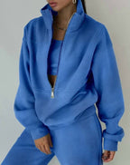 Women's Casual Oversized Hoodie and Jogger Set with Practical Zipper