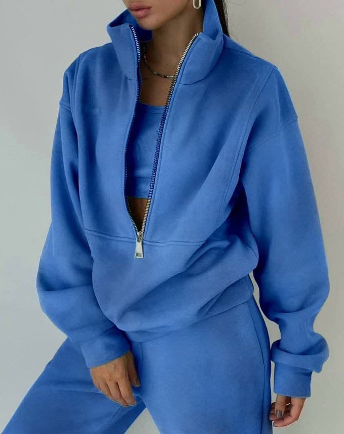 Women's Casual Oversized Hoodie and Jogger Set with Practical Zipper