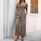 Women's Airy Summer Overall with Puff Sleeves and Elastic Waistband