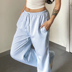 Women's Relaxed Cotton Pants with Light Stripe Pattern