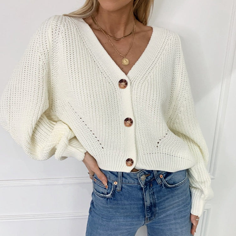 Women's Chunky Knit Cardigan with Elegant Button Details and Dropped Shoulders