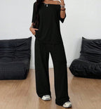 Women's Casual Lounge Set with Palazzo Pants and Off-Shoulder Top