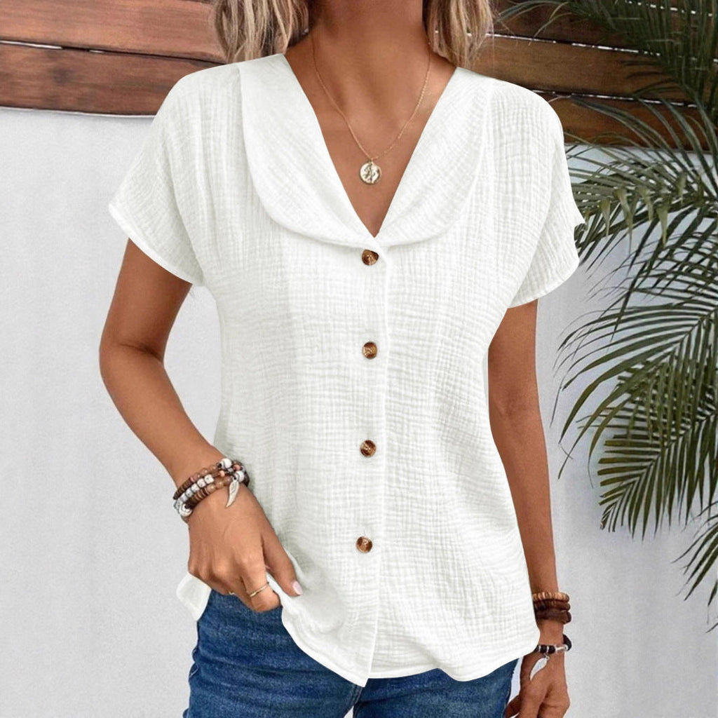 Women's Blouse with Stylish Shawl Collar and Decorative Button Details