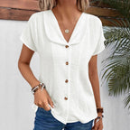 Women's Blouse with Stylish Shawl Collar and Decorative Button Details