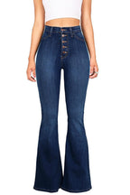 Women's High-Waisted Flared Jeans with Decorative Button Placket