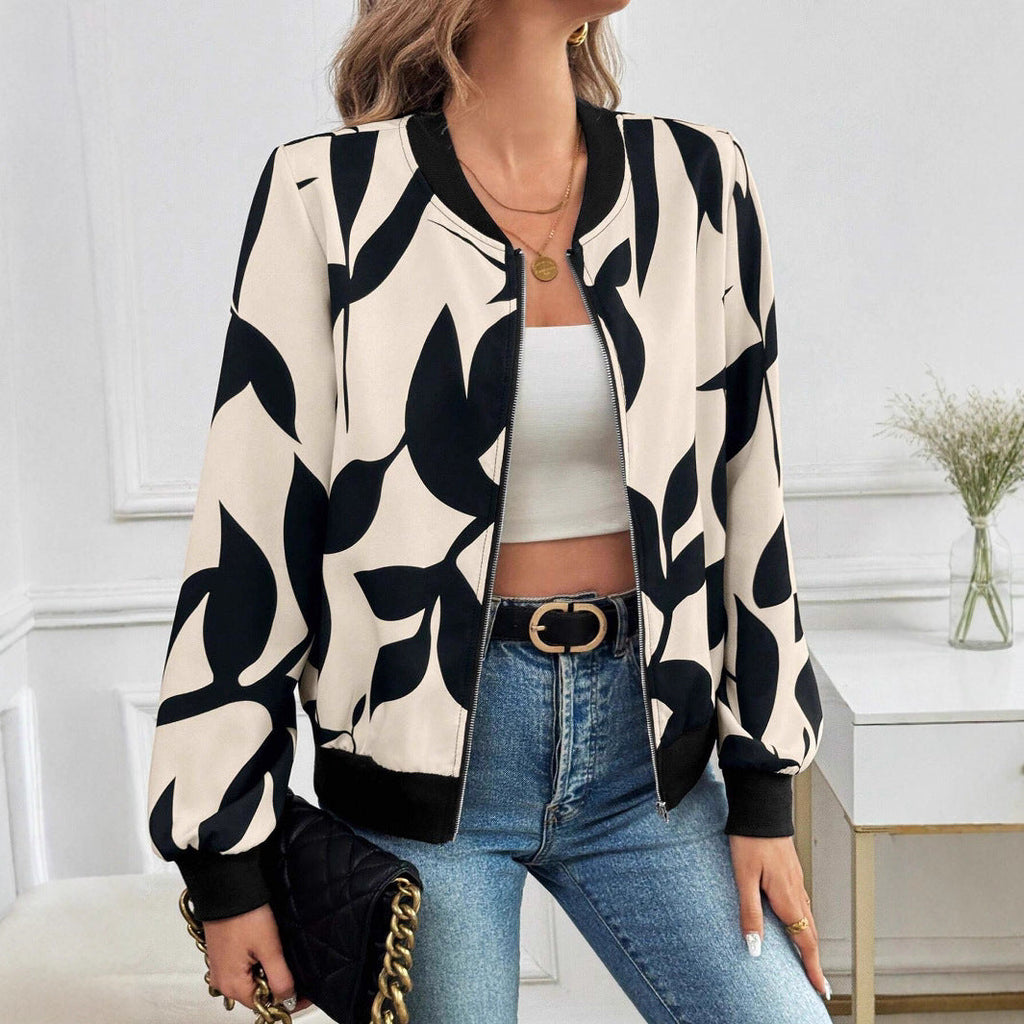 Women's Bomber Jacket with Floral Print