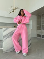 Women's Casual Lounge Set with Hoodie and Wide-Leg Pants