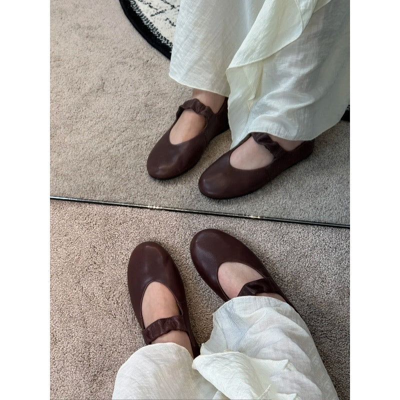 Women's Soft Leather Ballet Flats with Elastic Strap