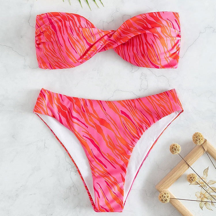 Women's Modern Leopard Print Bandeau Bikini