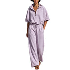 Women's Casual Lounge Set with Half-Zip Hoodie and Wide Palazzo Pants