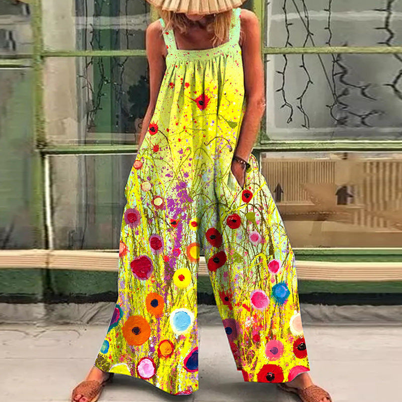 Women's Casual Floral Jumpsuit with Wide Cut