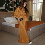 Women's Elegant Maxi Skirt Set with Casual Blouse and Tie Belt