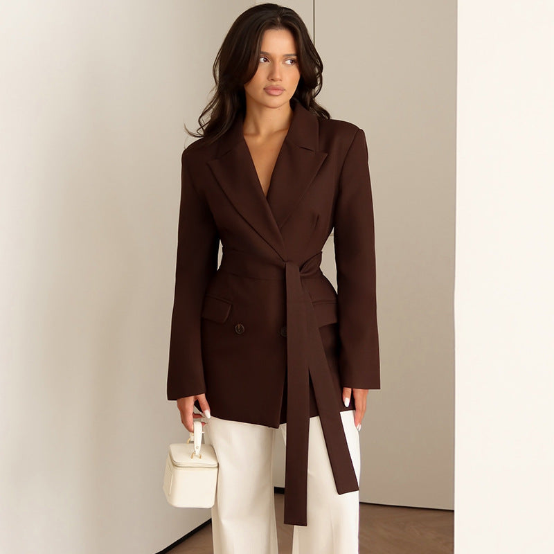 Women's Elegant Tailored Blazer with Scarf