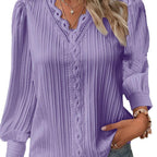 Women's Blouse with Textured Design and Romantic Lace Accents