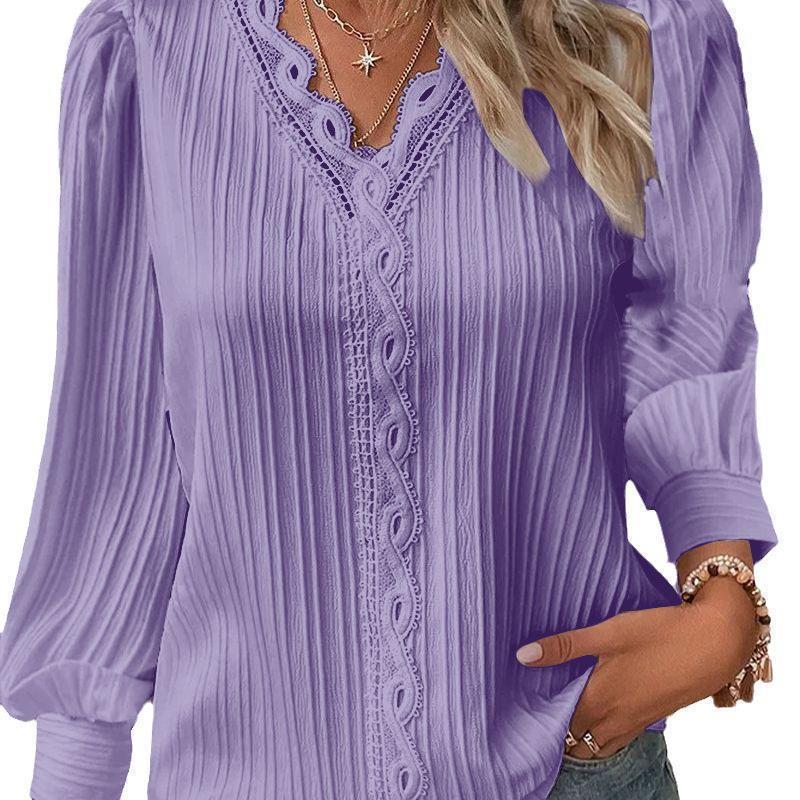 Women's Blouse with Textured Design and Romantic Lace Accents