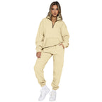 Women's Cozy Two-Piece Sweatsuit with Half-Zip and Practical Pockets