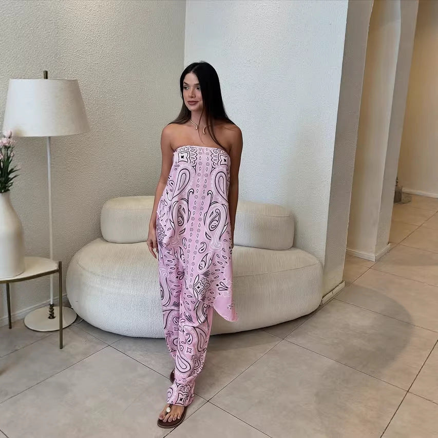 Women's Casual Wide-Leg Jumpsuit with Pattern