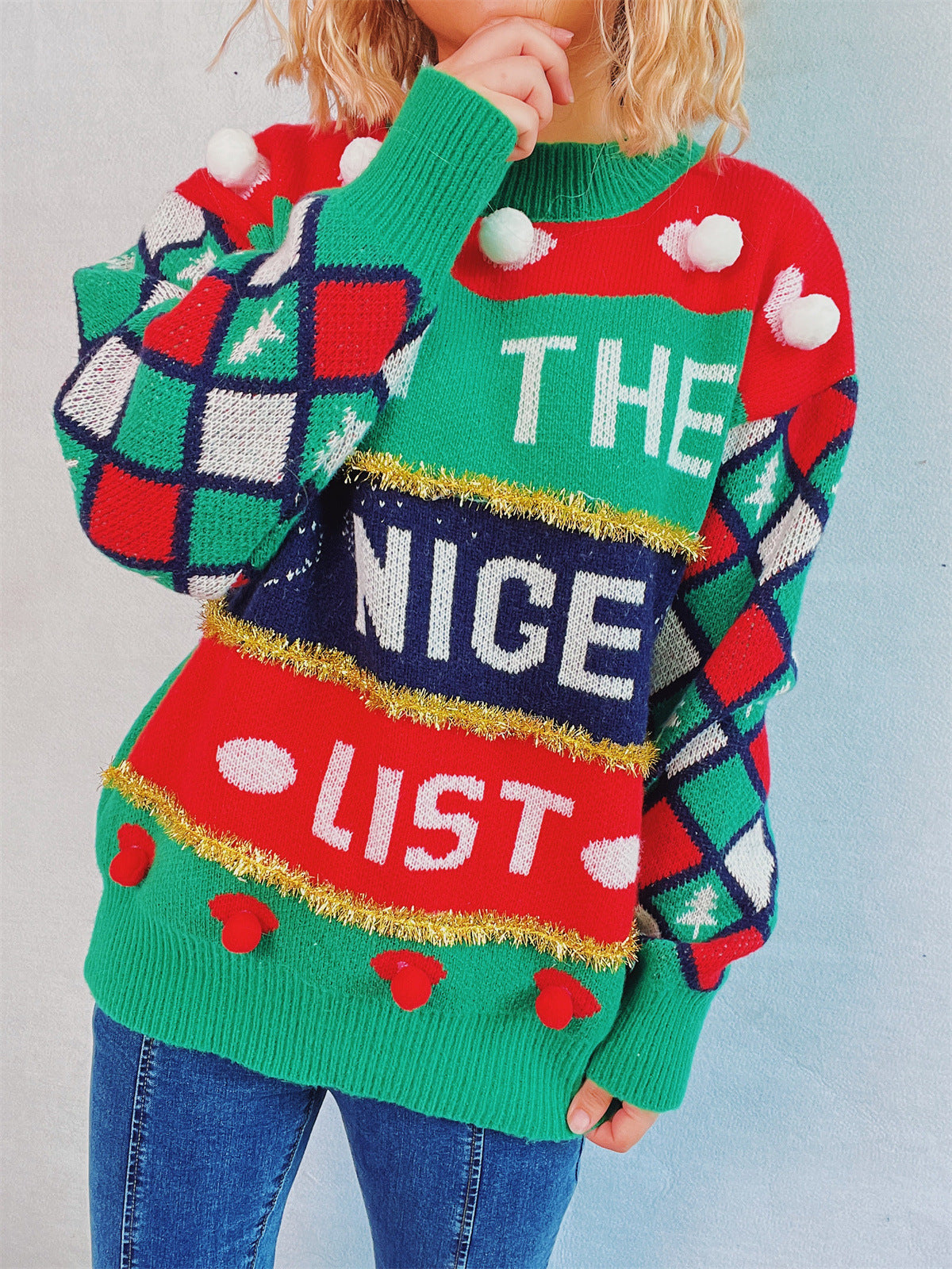 Women's Festive Holiday Pullover with Playful Details