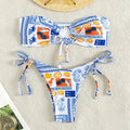 Women's Bandeau Bikini with Floral Patterns and Sophisticated Ties
