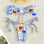 Women's Bandeau Bikini with Floral Patterns and Sophisticated Ties