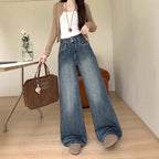 Women's Comfortable High-Waist Wide-Leg Jeans with Button Detail and Modern Pockets