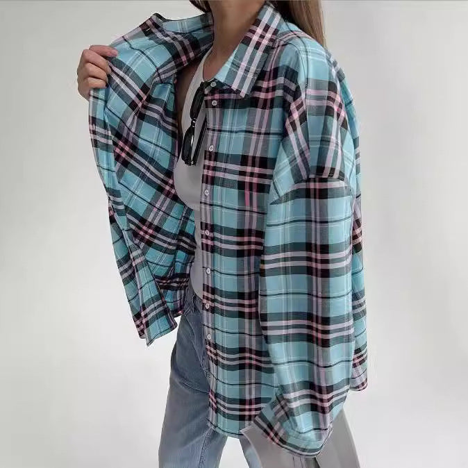 Women's Casual Plaid Shirt Blouse