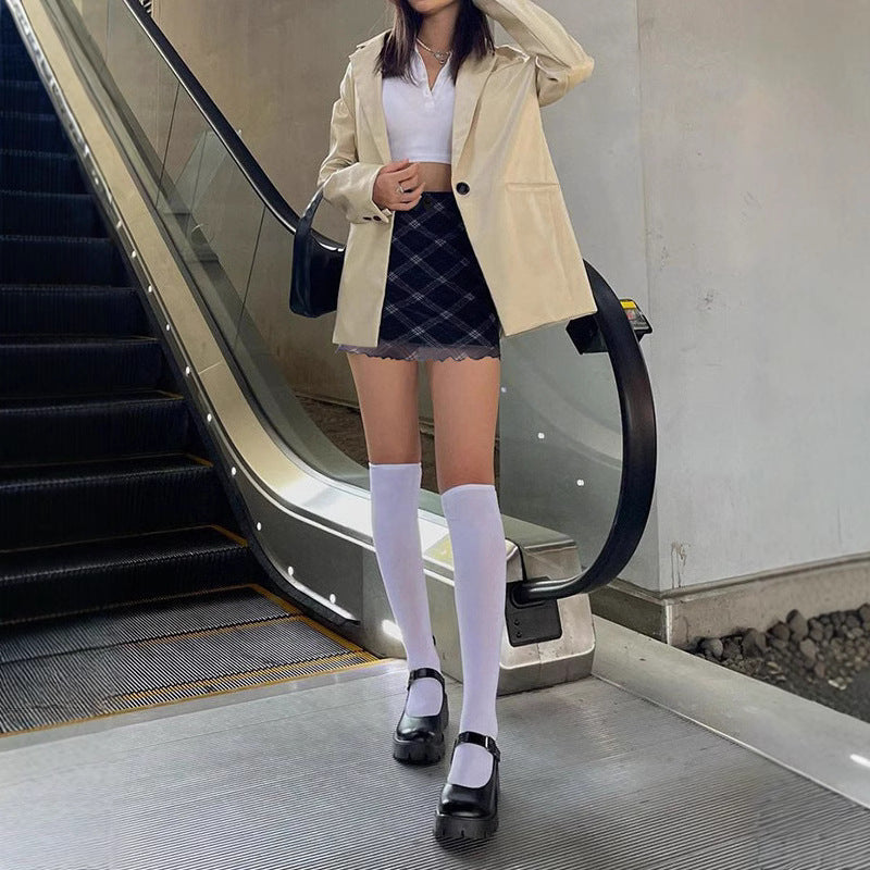 Women's Mini Skirt with Plaid Pattern and Ruffle Hem