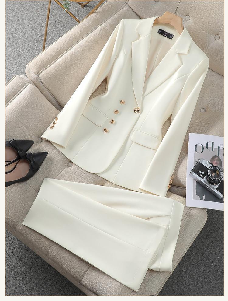 Women's Elegant Business Suit Set with Decorative Button Details