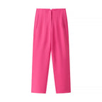 Women's Elegant High-Waisted Trousers with Fine Pleats and Pockets