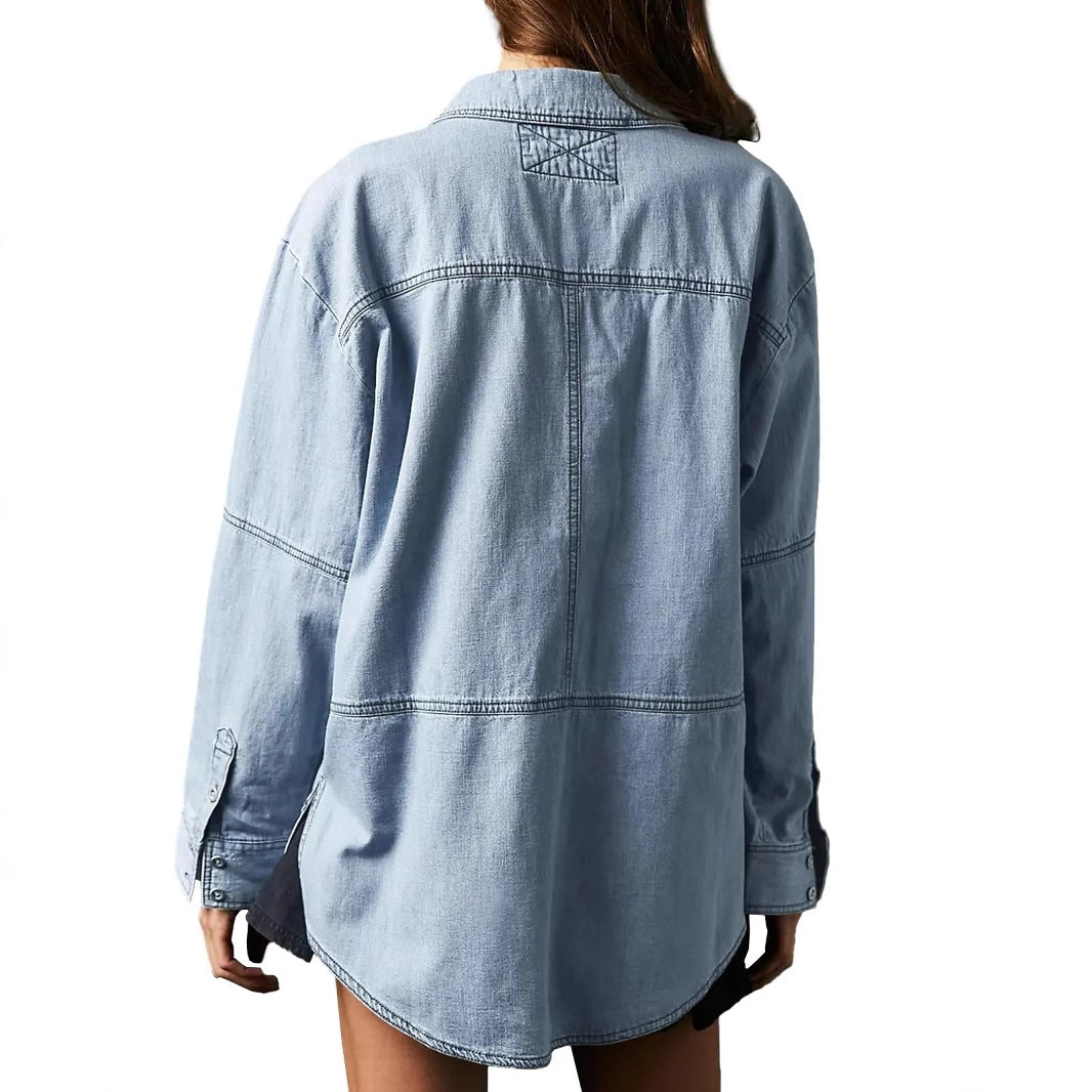 Women's Denim Shirt with Detailed Stitching