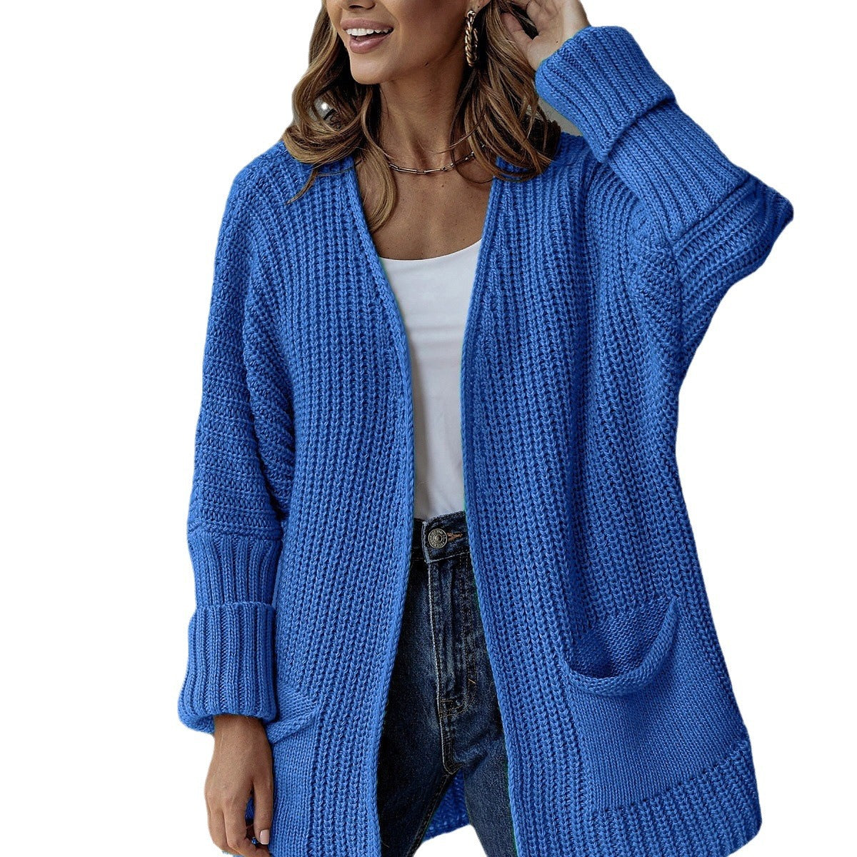 Women's Cozy Cardigan with Deep Pockets and Volumetric Sleeves