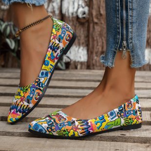 Women's Ballet Flats with Colorful Graphic Pattern and Comfortable Sole