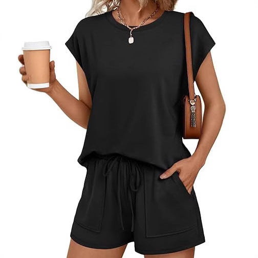 Women's Comfortable Lounge Set with Elastic Waist and Pockets