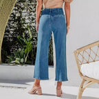 Women's High-Waist Jeans with Button Detail and Wide Leg