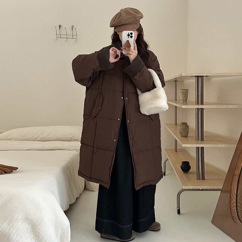 Women's Long Padded Winter Coat with Snap Button Closure
