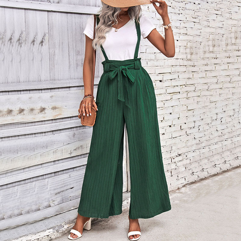Women's Culotte Jumpsuit with Adjustable Straps and Elegant Drawstring